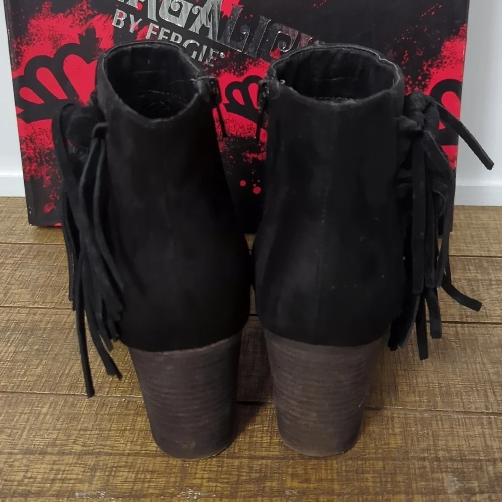 Euc Fringe Fergalicious Black Velour Boots